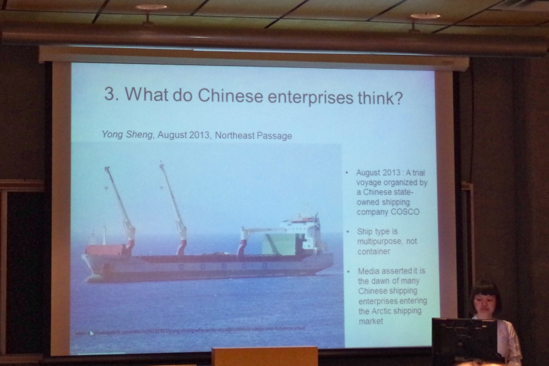 Linyan Huang speaking about Chinese shipping interests. © Mia Bennett.