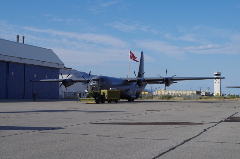 Royal Danish Air Force C-130 in Kangerlussuaq. © Mia Bennett, August 2014.