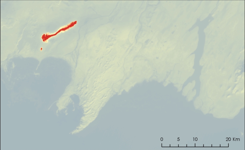 Landsat 8 thermal image (Band 10) over Bardarbunga and Halslon reservoir.