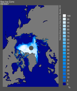 Example of WGS1984 NSIDC Polar Stereographic North projection. From NSIDC.