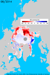 August 2014 Arctic sea ice anomaly image from the University of Hamburg's
