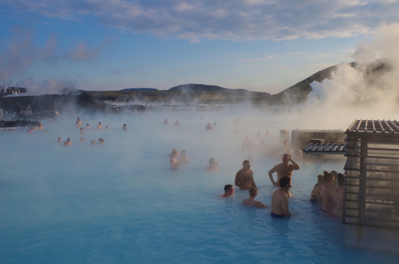 Lining up for beers and skyr smoothies at the Blue Lagoon in Iceland. October 2014.