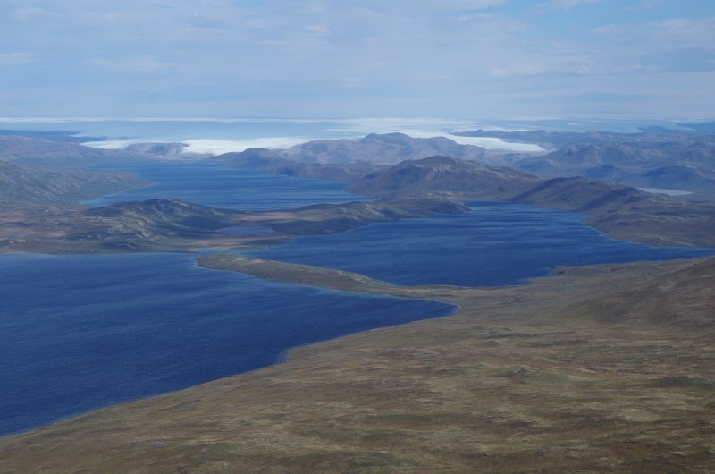 Flying near the Isortoq River in front of the ice sheet. August 2014.